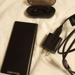 Eighty Plus Portable Charger, Bluetooth Earbuds and Charger 