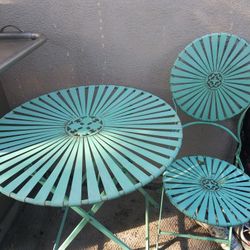 Antique Turquoise Folding Table And chair