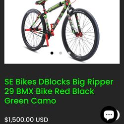 SE Bikes DBlocks Big Ripper 29” BMX Bike Red Black Green Camo