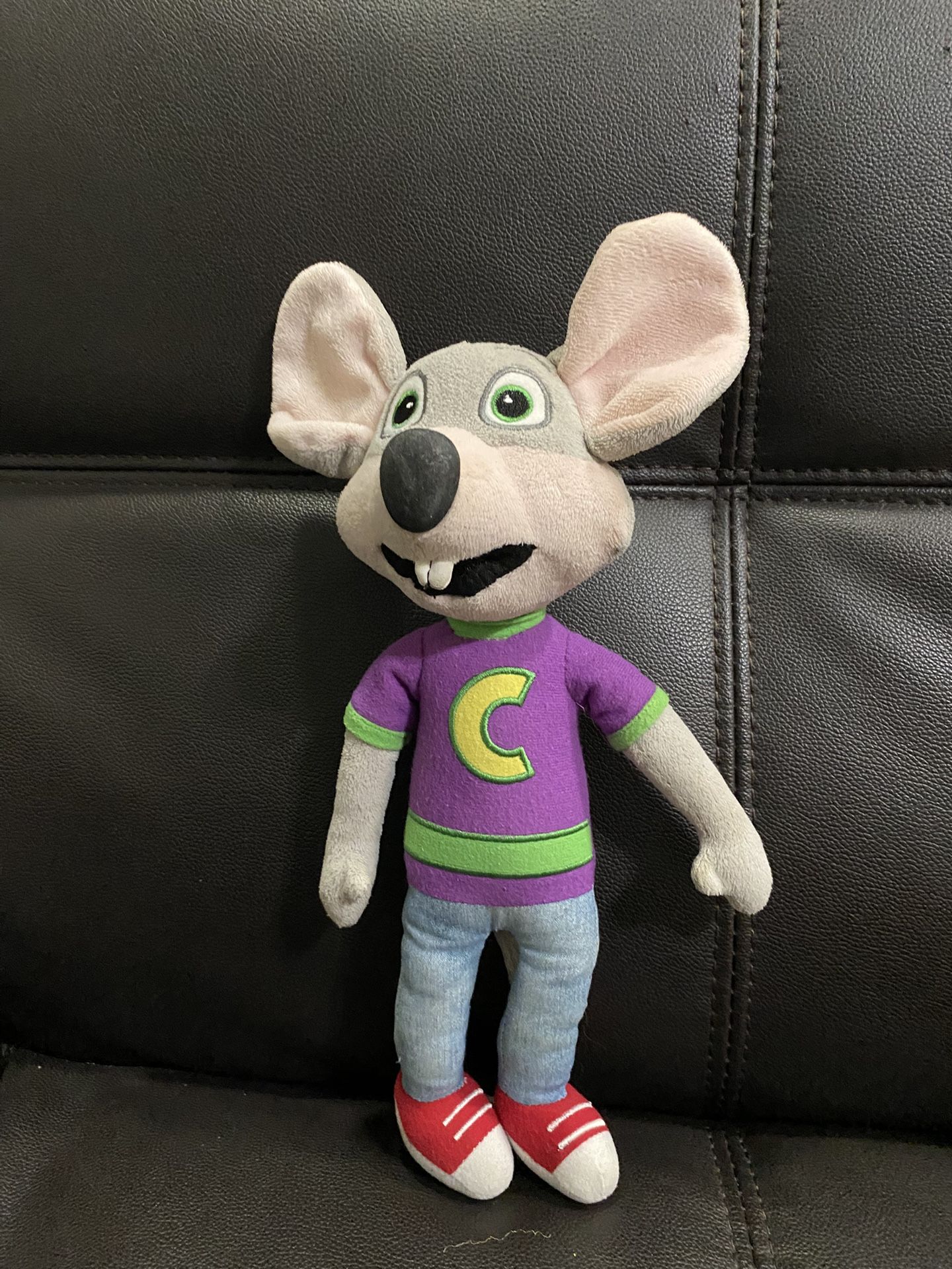Chuck E Cheese 12” Plush Stuffed Animal Toy Purple Shirt Jeans Mouse Collector