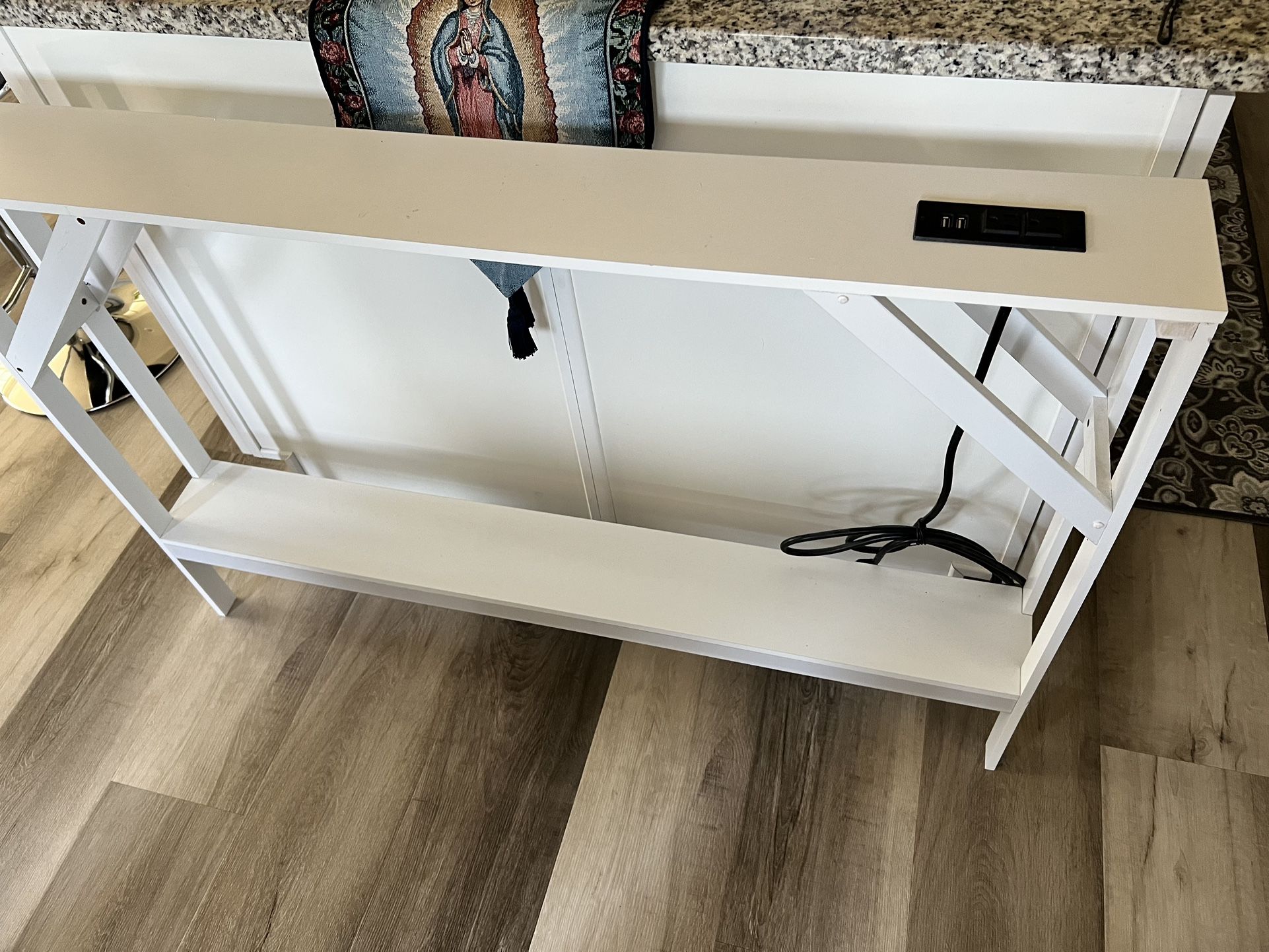 White Sofa Table With Plugin Outlet And USB Ports