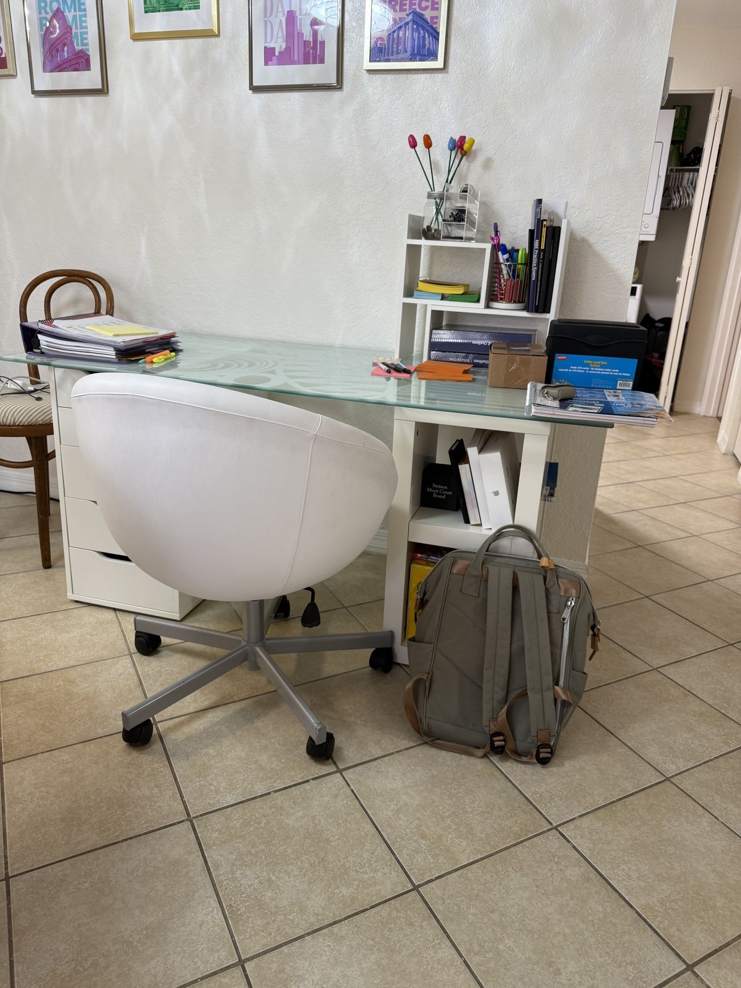 Desk + White Rolling Chair