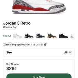 Jordan Three Retro Cardinal, Red