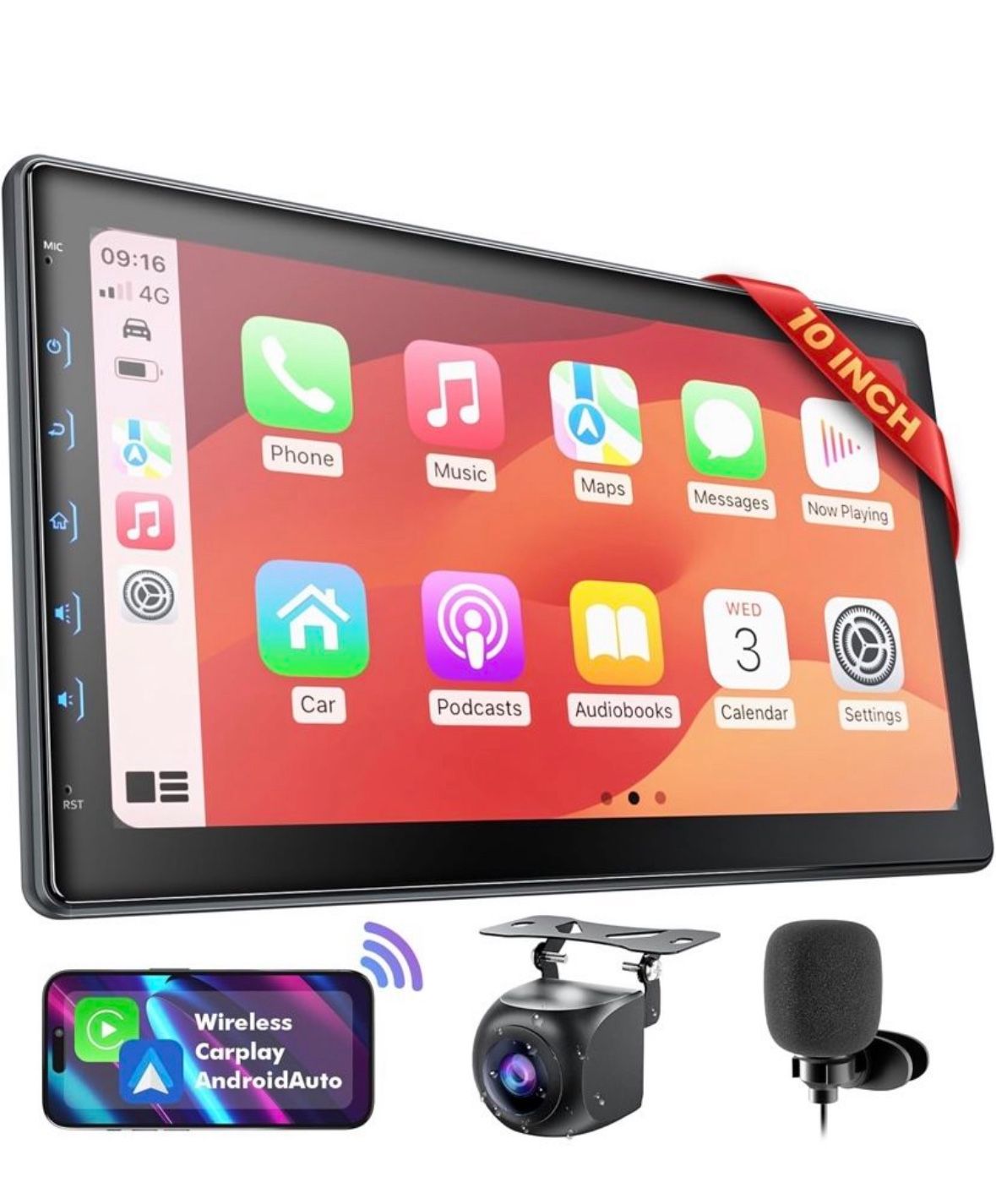 10 Inch IPS Wireless Carplay Touch Screen Double Din Car Stereo for