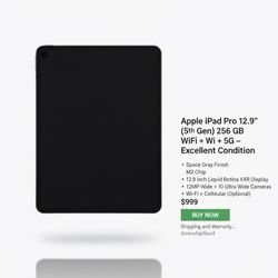Apple iPad Pro 12.9″ (5th Gen) 256 GB Wi-Fi + 5G – Excellent Condition