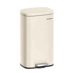 Trash Can with Lid, 8 Gallon Garbage Can, Stainless Steel Small Waste Bin with Step Pedal and Inner Bucket, Soft Close, Kitchen, Sand Beige