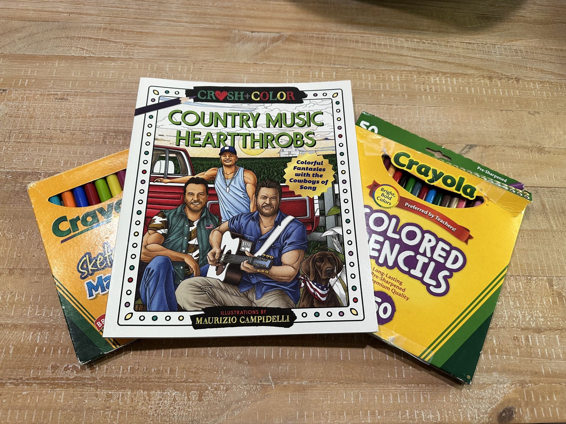 Country Music Heartthrobs Coloring Book, Markers, Colored Pencils
