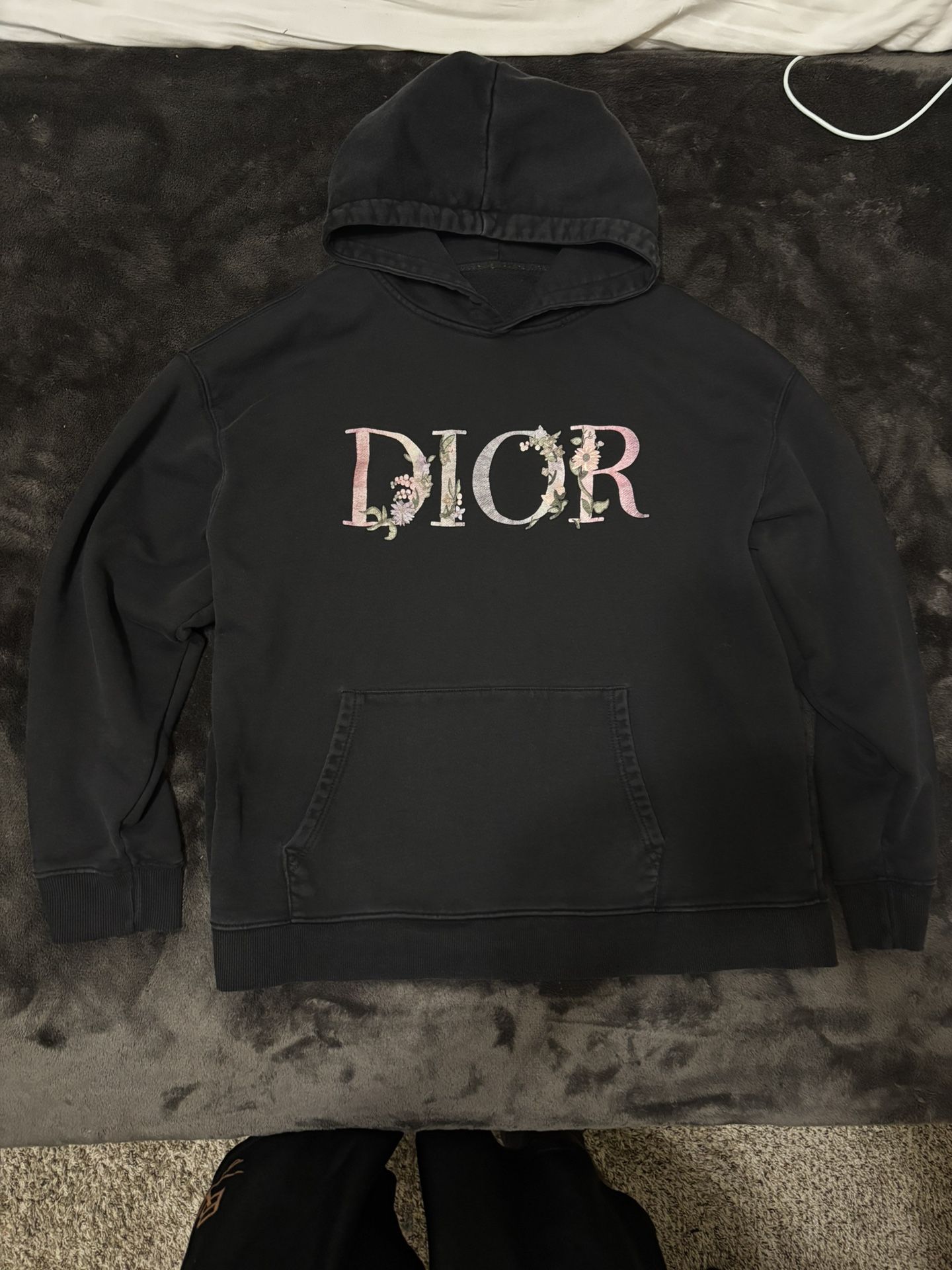 Dior Flowers Embroidered Hoodie (Black)