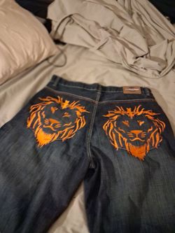 Evolution Dark Wash Jeans with Lion Embroidery size 40×15