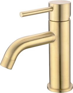 Brushed Gold Bathroom Faucet Modern Lavatory Vanity Sink Faucet, Single Handle Single Hole Deck Mounted, Brass