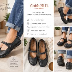 Cobb Hill New Balance 9M Black Leather Y2K Mary Jane Comfort Flats Walking Shoes