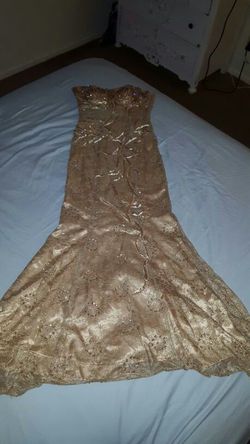 Used Once Golden Sequined Formal Prom Dress