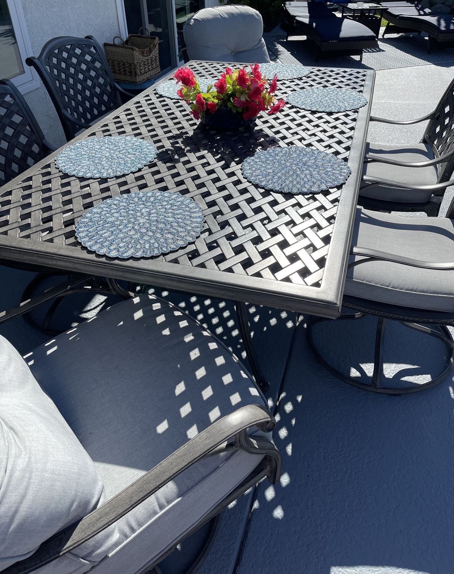 Outdoor mathis bros excellent 6 seating gray patio for sale in palm