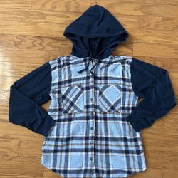 EUC women hooded flannel shirt size S