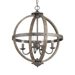 Keowee Collection 19.88 in. 4-Light Artisan Iron Orb Chandelier with Elm Wood Accents