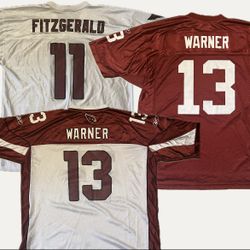 Arizona Cardinals bundle of Reebok jerseys legends Kurt Warner (#13) & Larry Fitzgerald size XL-XXL