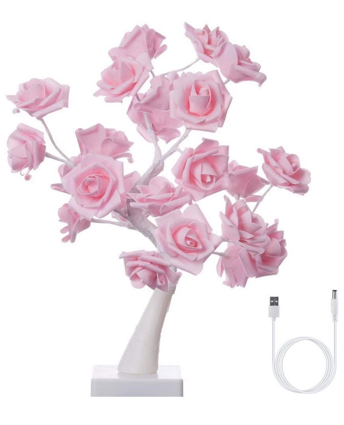 Finether Table Lamp Adjustable Rose Flower Desk Lamp|1.64ft Pink Tree Light for Wedding Living Room Bedroom Party Home Decor with 24 Warm White LED L