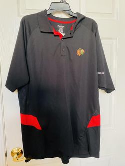 Men’s Chicago Blackhawks Black and Red Reebok Polo Shirt XL
