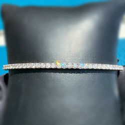 14K yellow Gold 1.75CTW Natural Diamond Flexible Bangle Tennis Bracelet 7” 2.1mm