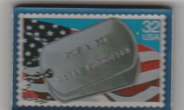 USPS souvenir magnet "POV & MIA Never Forget" 32 cent US stamp acrylic block