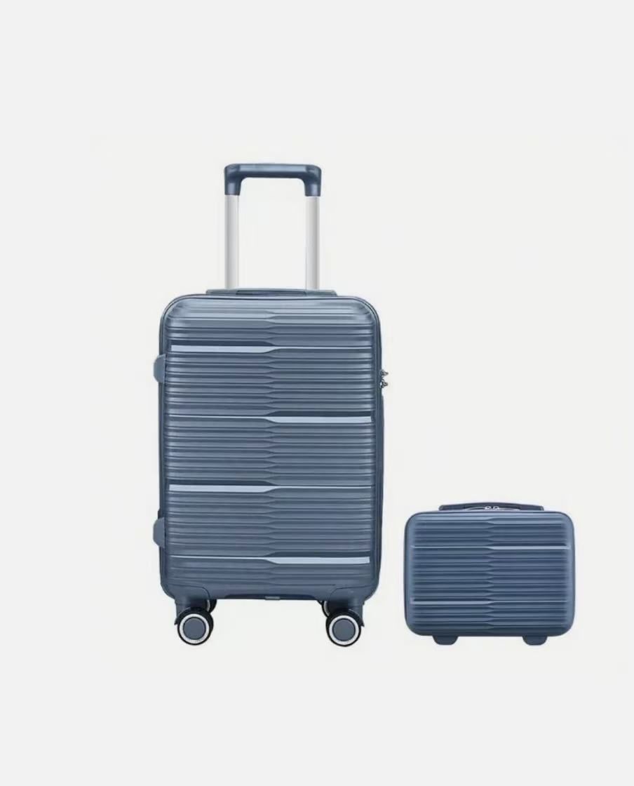 Ultra-Light 20" Carry-On Luggage & 14" Travel Cosmetic Case - Ice Blue NEW