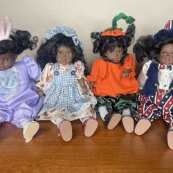 African American Collectible Doll Porcelain Doll Set Toy Beanie