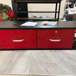 Modern Black & Red TV Stand / Media Console with Drawers