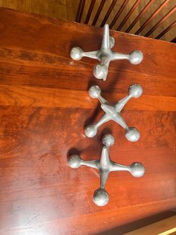 Silver Metal Jacks Decorative Sculptures Set of 3