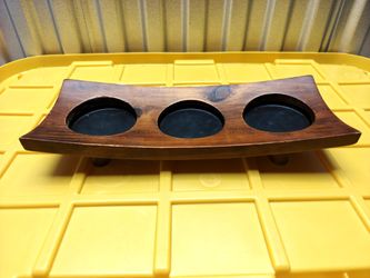Rustic Wood 3 Pillar Candle Holder Tray Centerpiece