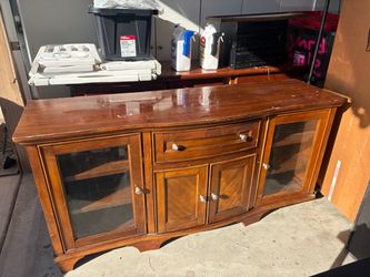 Wood TV Stand / Media Console with Glass Doors