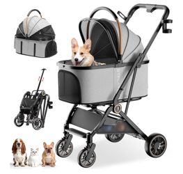 100% Brand New in box 3-in-1 Foldable Pet Stroller for Dogs & Cats, 360° Swivel, Up to 45 lbs