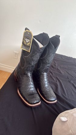 Black Caiman Leather Western Cowboy Boots