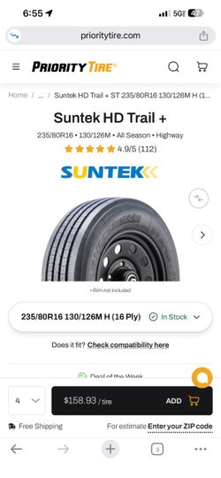 Suntek HD Trail 235/80R16 130/126M All Season / Highway Trailer Tire
