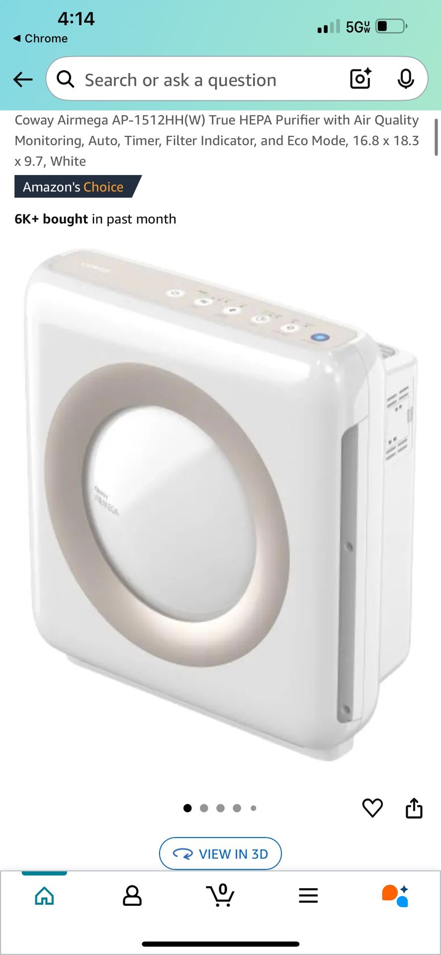 Coway Airmega AP-1512HH(W) True HEPA Purifier with Air Quality Monitoring, Auto, Timer, Filter Indicator, and Eco Mode, 16.8 x 18.3 x 9.7, White Amazo