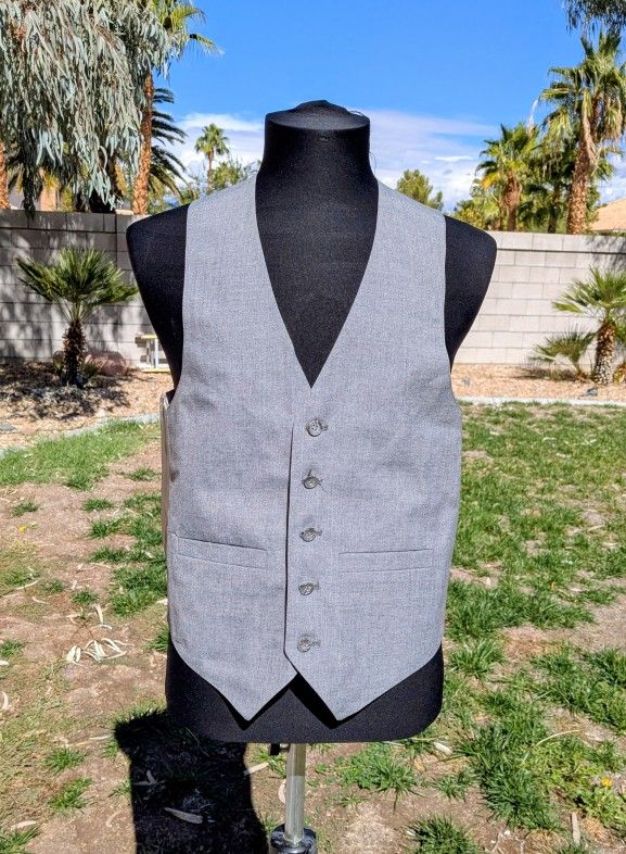 Vintage Classic Mens Sz38 Medium Gray 5-Button 2-Pocket Waistcoat Dress Vest EUC