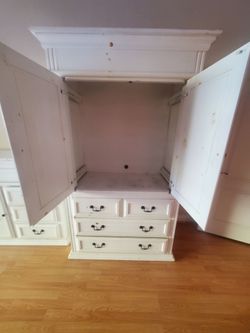 White Wood Armoire with Drawers and Armoire and 2 Night Stands