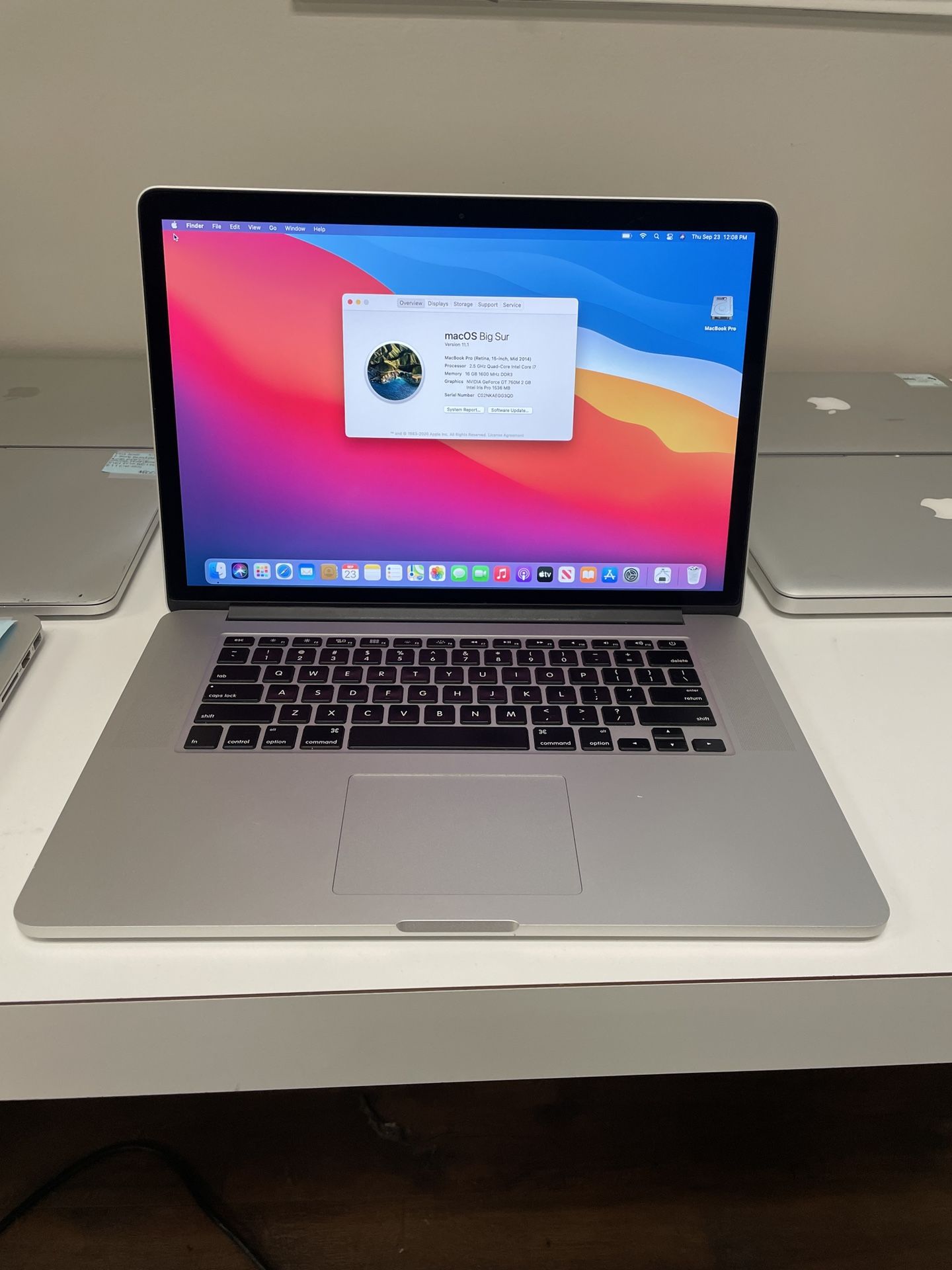 Apple 15” MacBook Pro Retina 2014 2.50ghz Core i7 16gb ram 500gb Flash 2gb NVIDIA GT 750M Graphics Card macOS Big Sur