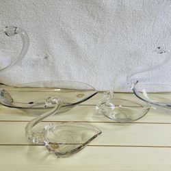 LOT/ set of 4 vintage Duncan & Miller clear glass swan dish