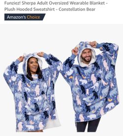 Funziez! Sherpa Adult Oversized Wearable Blanket - Plush Hooded Sweatshirt - Constellation Bear
