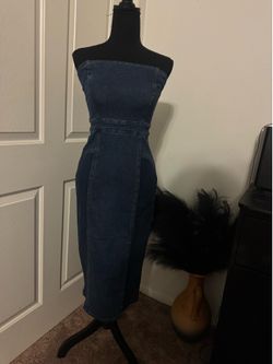 Denim strapless dress with zipper back