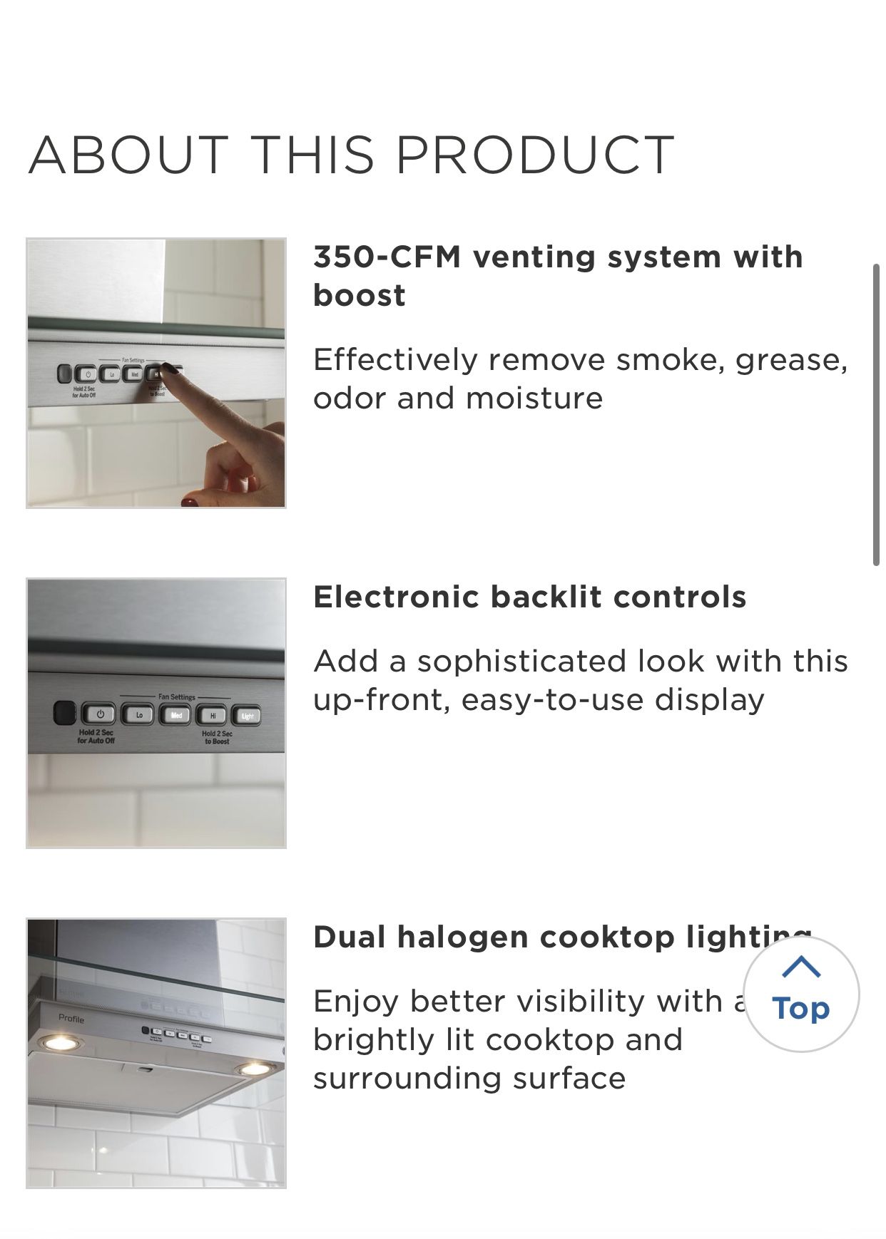 GE PROFILE SERIES 30 WALL MOUNT GLASS HOOD