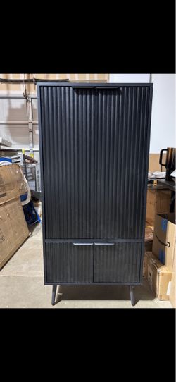 Black Fluted Cabinet with Drawer