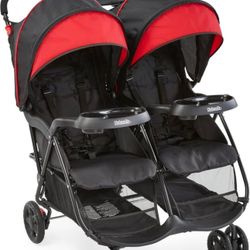 Kolcraft Cloud Plus Side-by-Side Lightweight Double Baby Stroller and Toddler Stroller with Reclining Seats, Child and Parent Trays, Large Storage, Ex