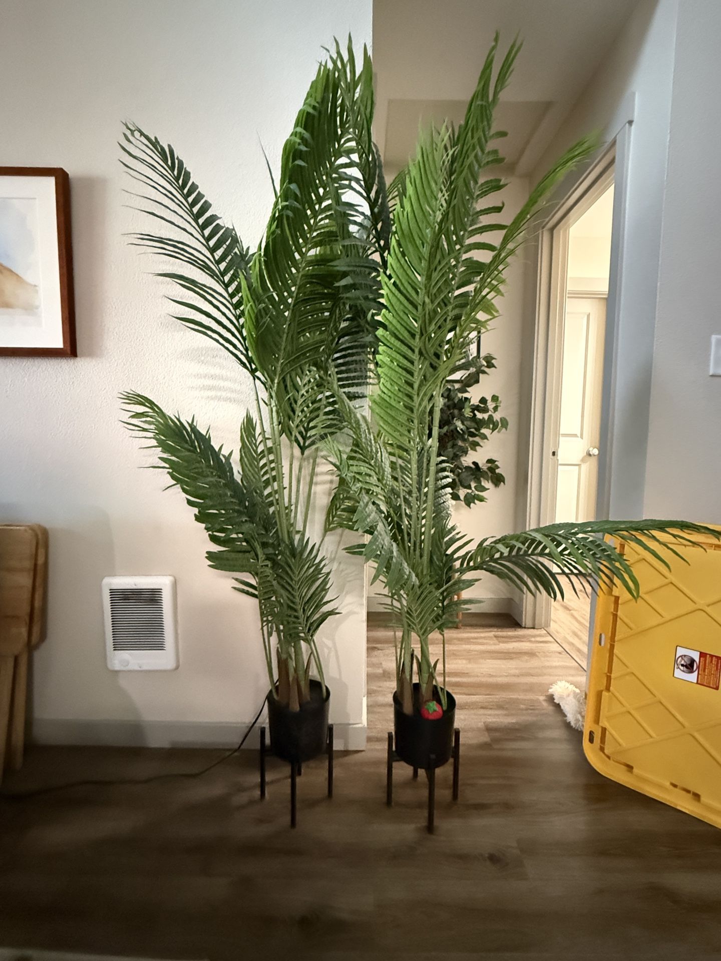 	(2) Tall Faux Palm Plants w/ Metal Stands – 6ft – $140 🌴