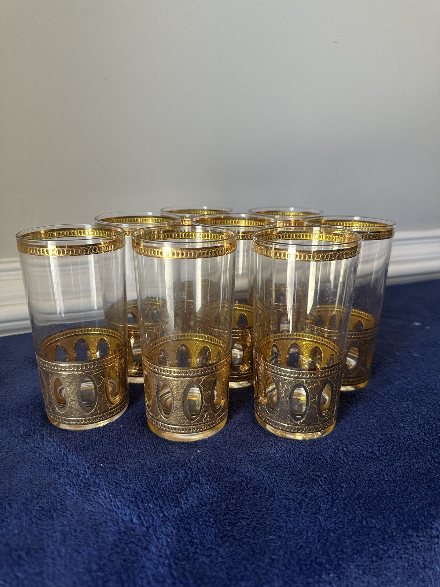 Antiqua Highball Pattern Mid 20th Century 22 Karat Gold Glasses