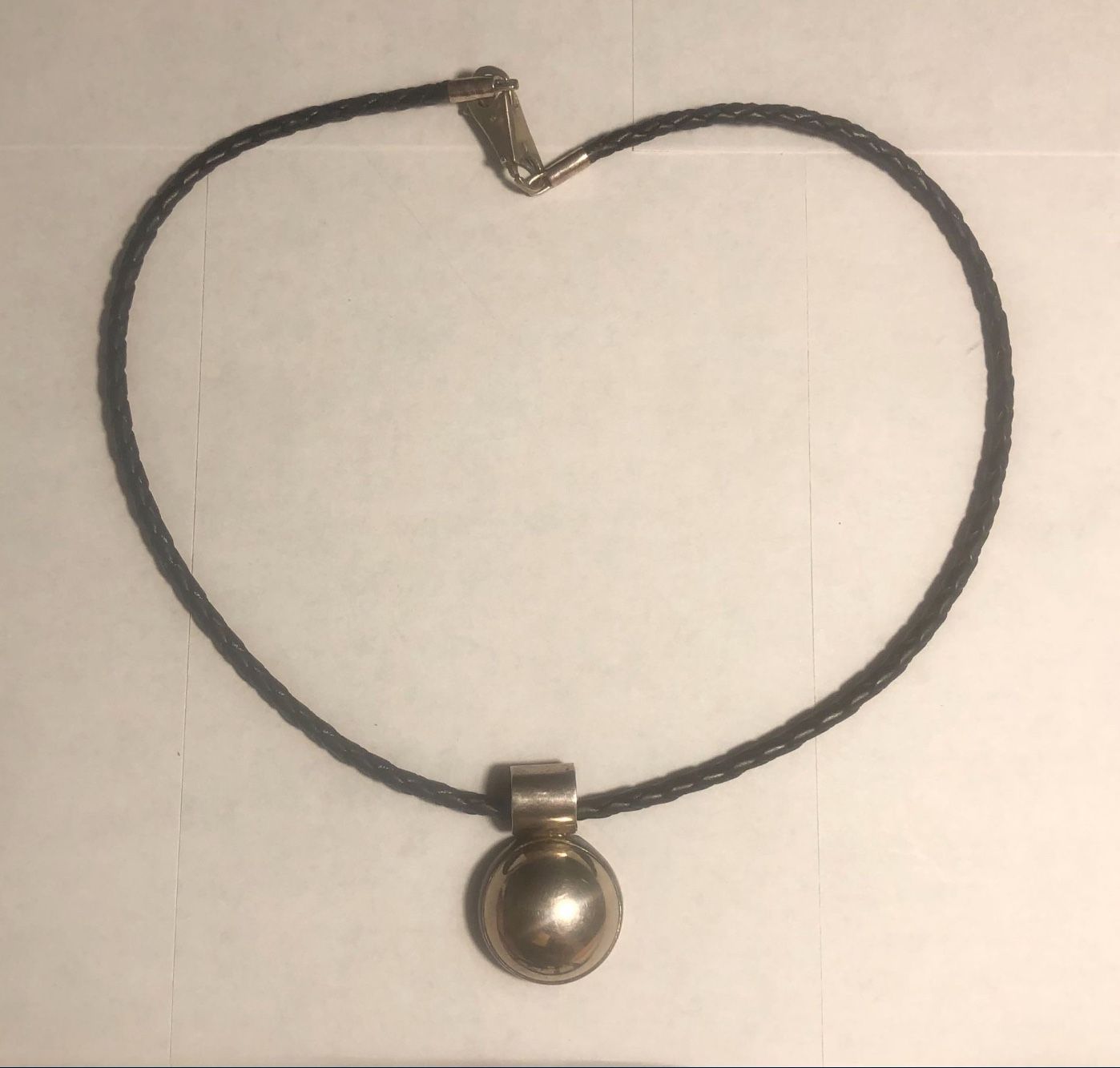 (925)Designer Made, Sterling Silver Pendent and Clasp on Braided Leather Necklace