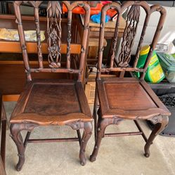 Pair of Antique Chinese Rosewood Carving Faux Bamboo Chairs