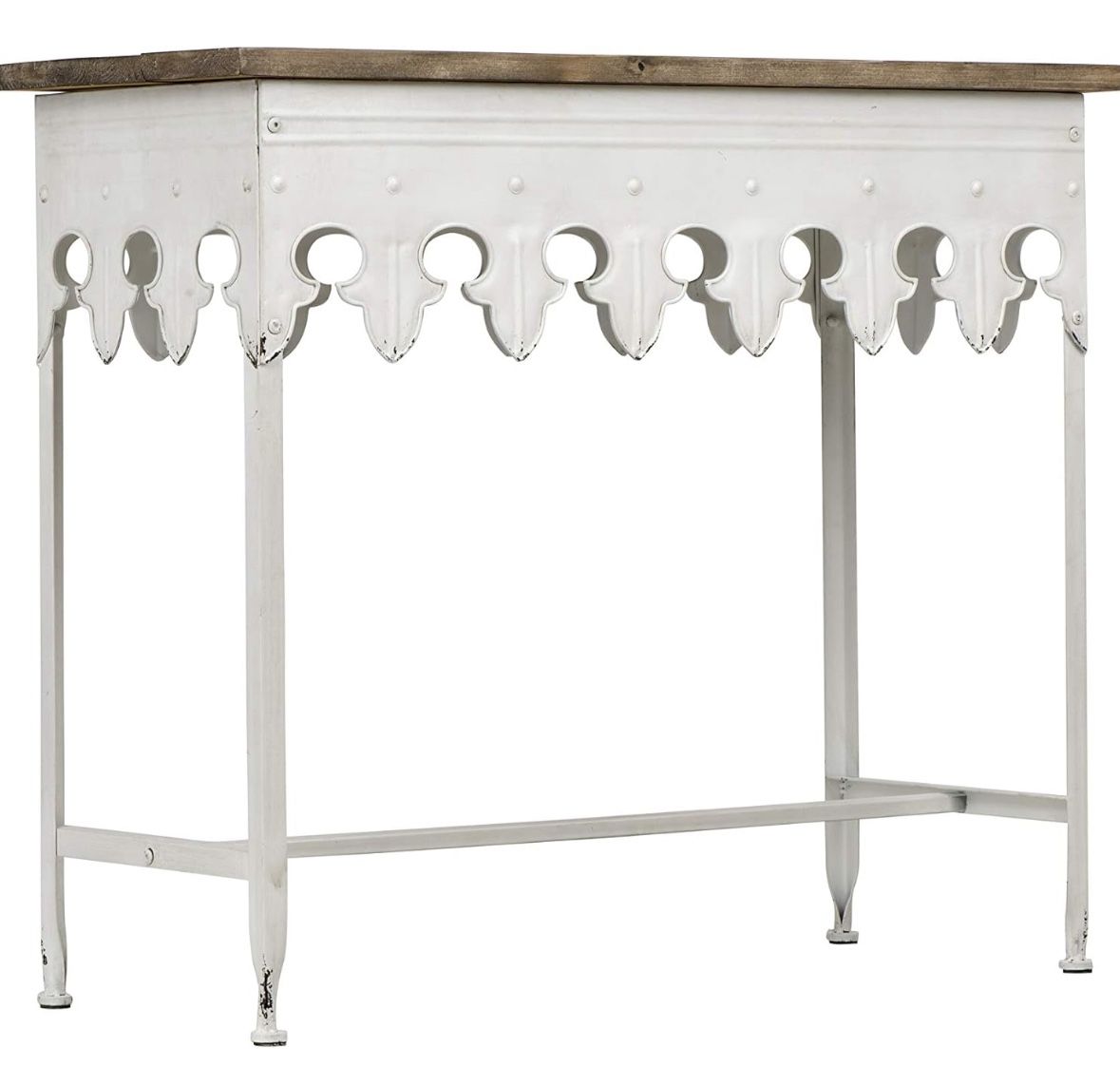 Metal Console Sofa Table with Solid Wood Top, White