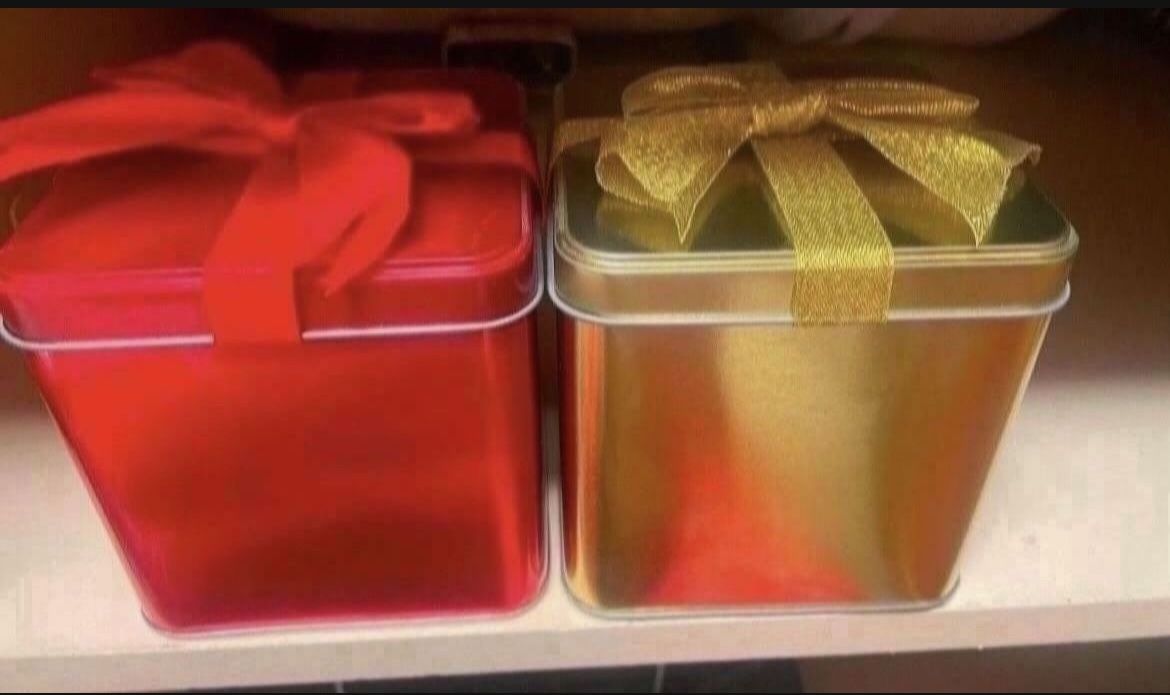 2- DECORATIVE TIN HOLIDAY BOXES/ BRAND NEW