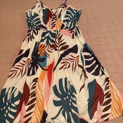 VOTEPRETTY Women's V-Neck Spaghetti Strap Dress Summer Casual Swing Sundress Whit Pokets. Size Large. New Out  Tags 